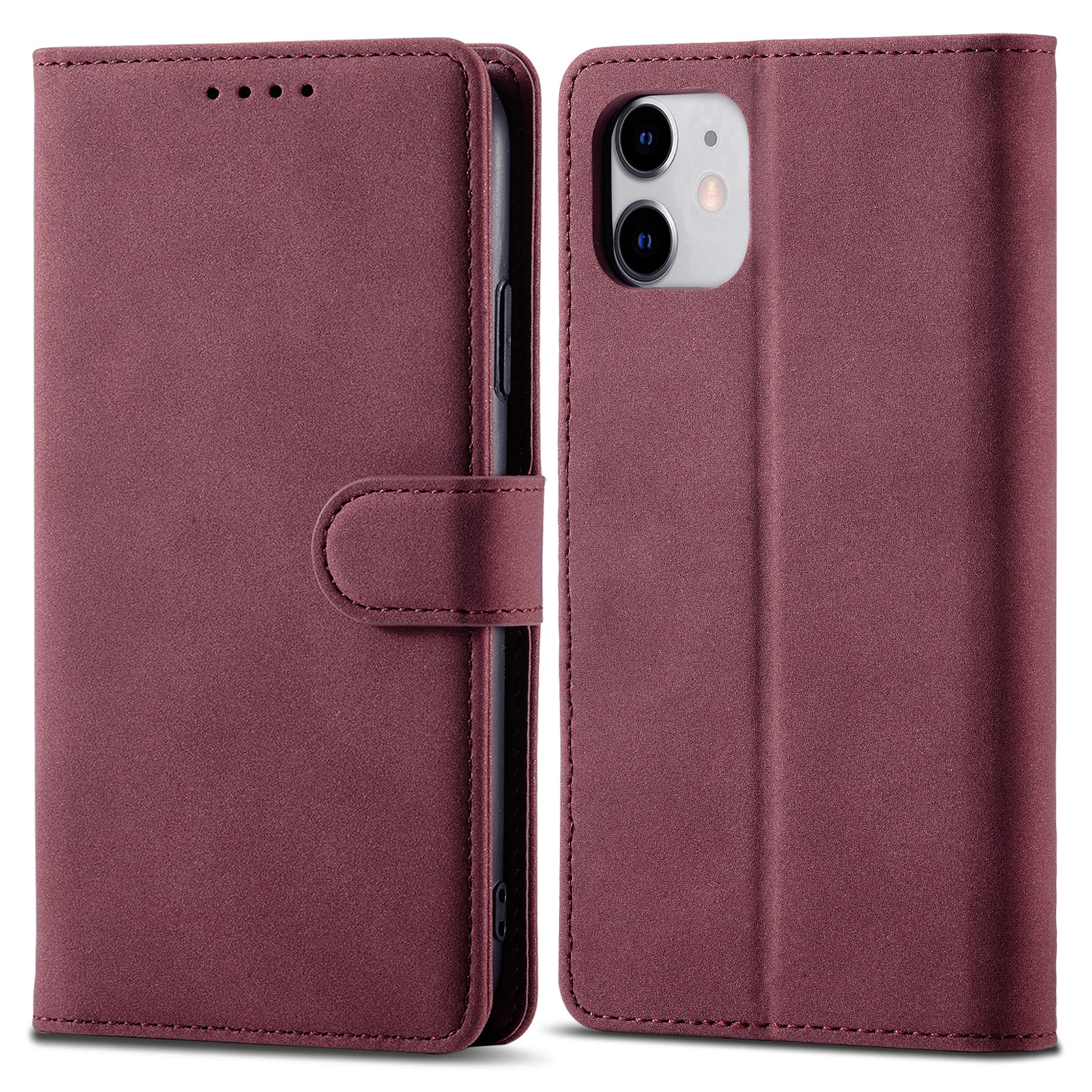 RFID Anti-theft Swiping Design Matte PU Leather Wallet Stand Phone Cover Shell for iPhone 11 6.1 inch