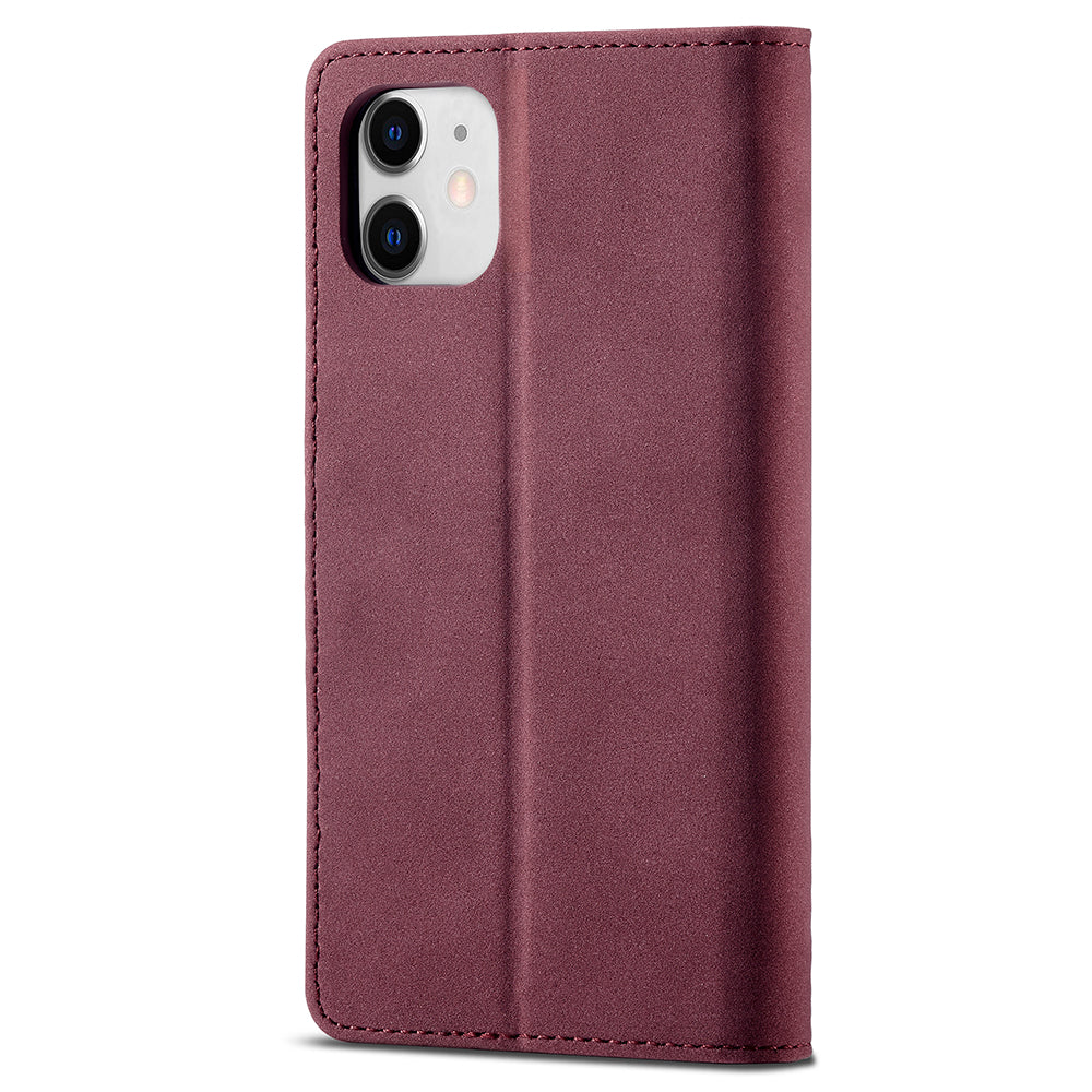 RFID Anti-theft Swiping Design Matte PU Leather Wallet Stand Phone Cover Shell for iPhone 11 6.1 inch