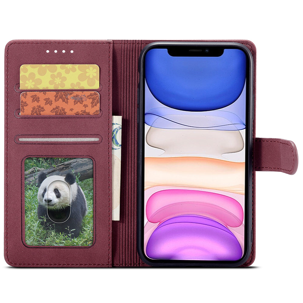 RFID Anti-theft Swiping Design Matte PU Leather Wallet Stand Phone Cover Shell for iPhone 11 6.1 inch