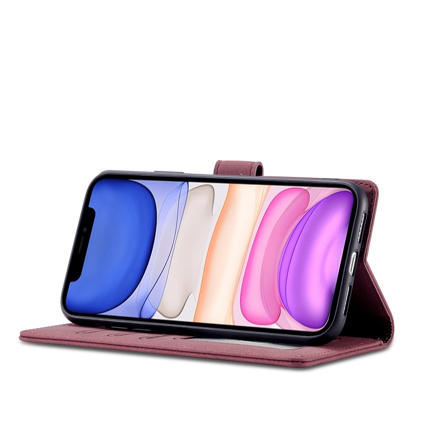 RFID Anti-theft Swiping Design Matte PU Leather Wallet Stand Phone Cover Shell for iPhone 11 6.1 inch
