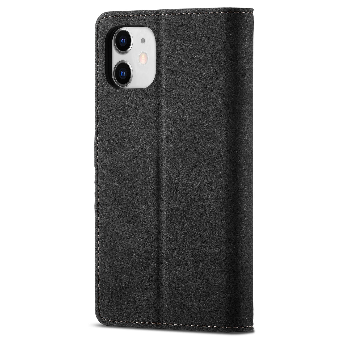 RFID Anti-theft Swiping Design Matte PU Leather Wallet Stand Phone Cover Shell for iPhone 11 6.1 inch