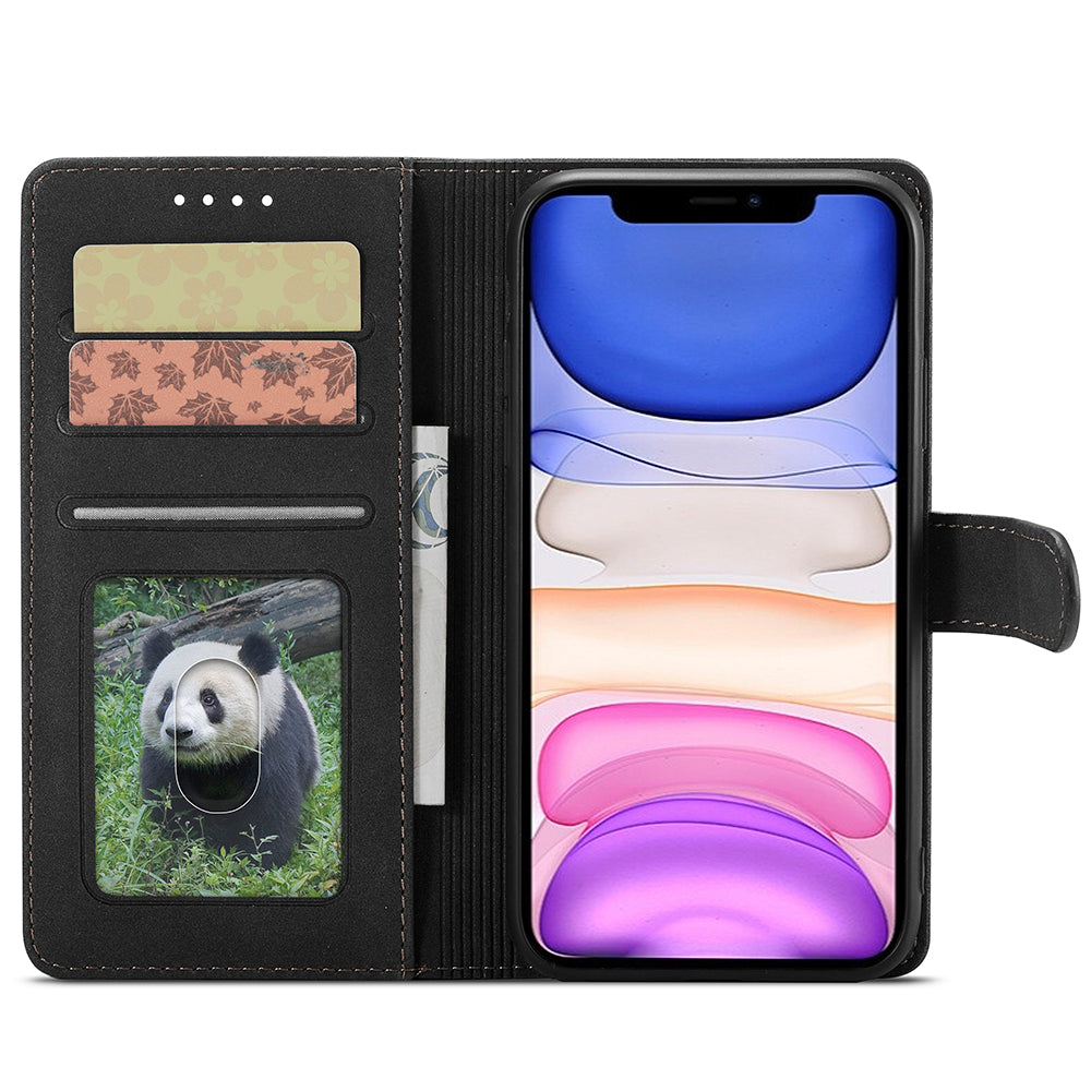 RFID Anti-theft Swiping Design Matte PU Leather Wallet Stand Phone Cover Shell for iPhone 11 6.1 inch