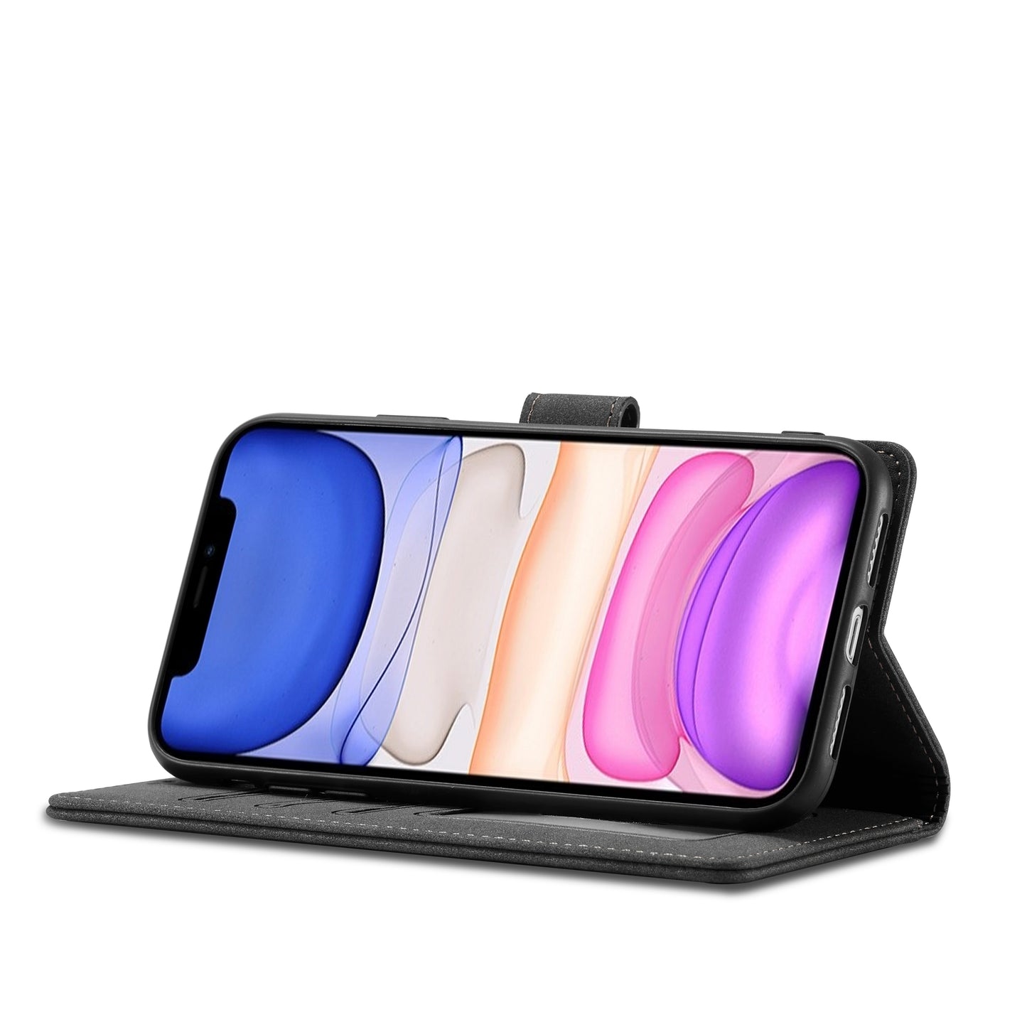 RFID Anti-theft Swiping Design Matte PU Leather Wallet Stand Phone Cover Shell for iPhone 11 6.1 inch