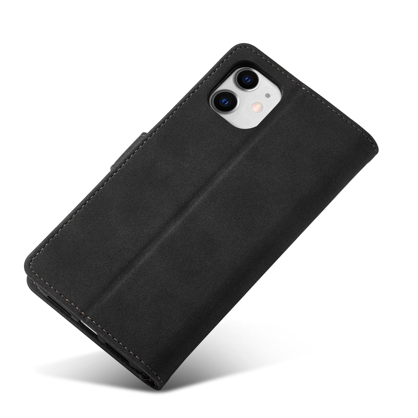 RFID Anti-theft Swiping Design Matte PU Leather Wallet Stand Phone Cover Shell for iPhone 11 6.1 inch