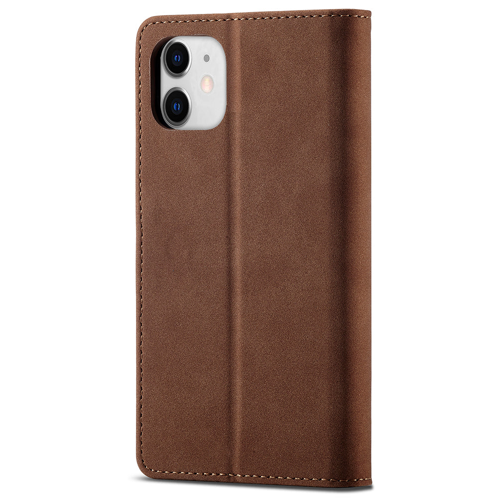 RFID Anti-theft Swiping Design Matte PU Leather Wallet Stand Phone Cover Shell for iPhone 11 6.1 inch