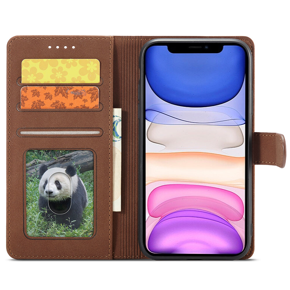 RFID Anti-theft Swiping Design Matte PU Leather Wallet Stand Phone Cover Shell for iPhone 11 6.1 inch
