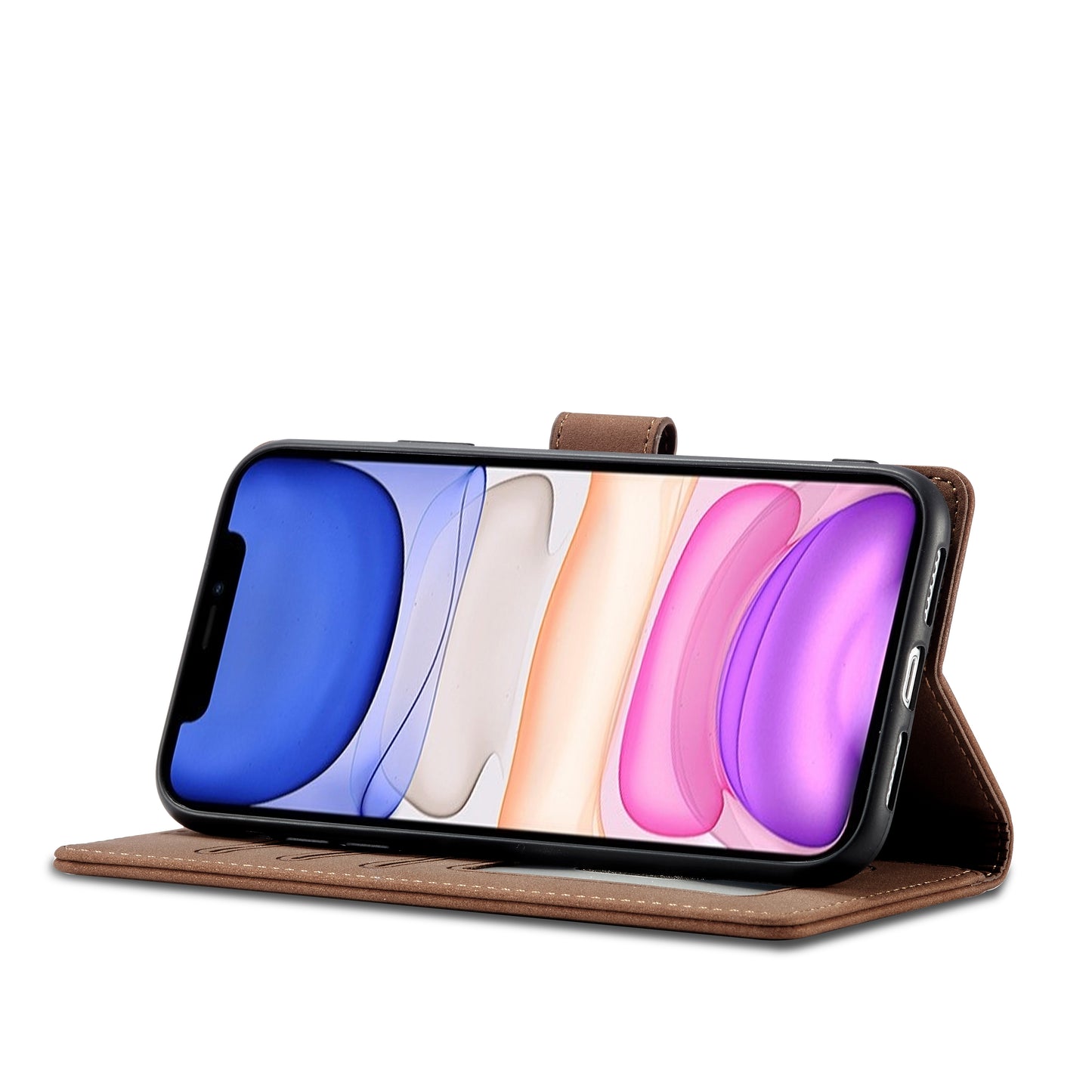 RFID Anti-theft Swiping Design Matte PU Leather Wallet Stand Phone Cover Shell for iPhone 11 6.1 inch