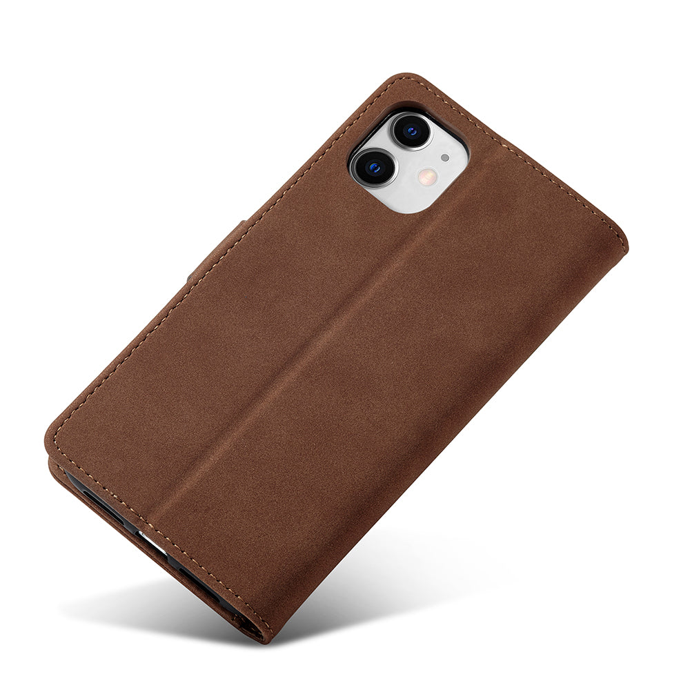 RFID Anti-theft Swiping Design Matte PU Leather Wallet Stand Phone Cover Shell for iPhone 11 6.1 inch