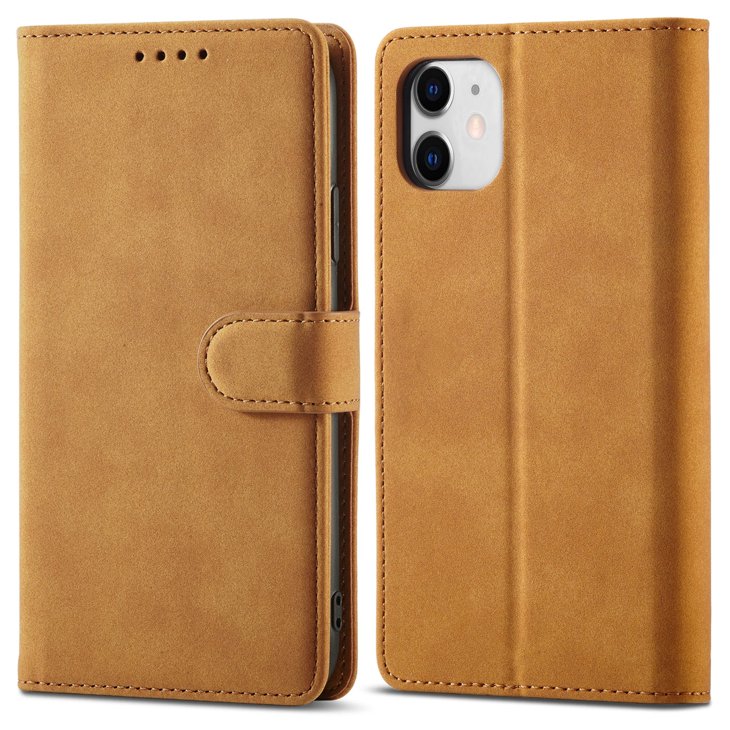 RFID Anti-theft Swiping Design Matte PU Leather Wallet Stand Phone Cover Shell for iPhone 11 6.1 inch