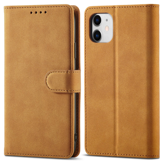 RFID Anti-theft Swiping Design Matte PU Leather Wallet Stand Phone Cover Shell for iPhone 11 6.1 inch