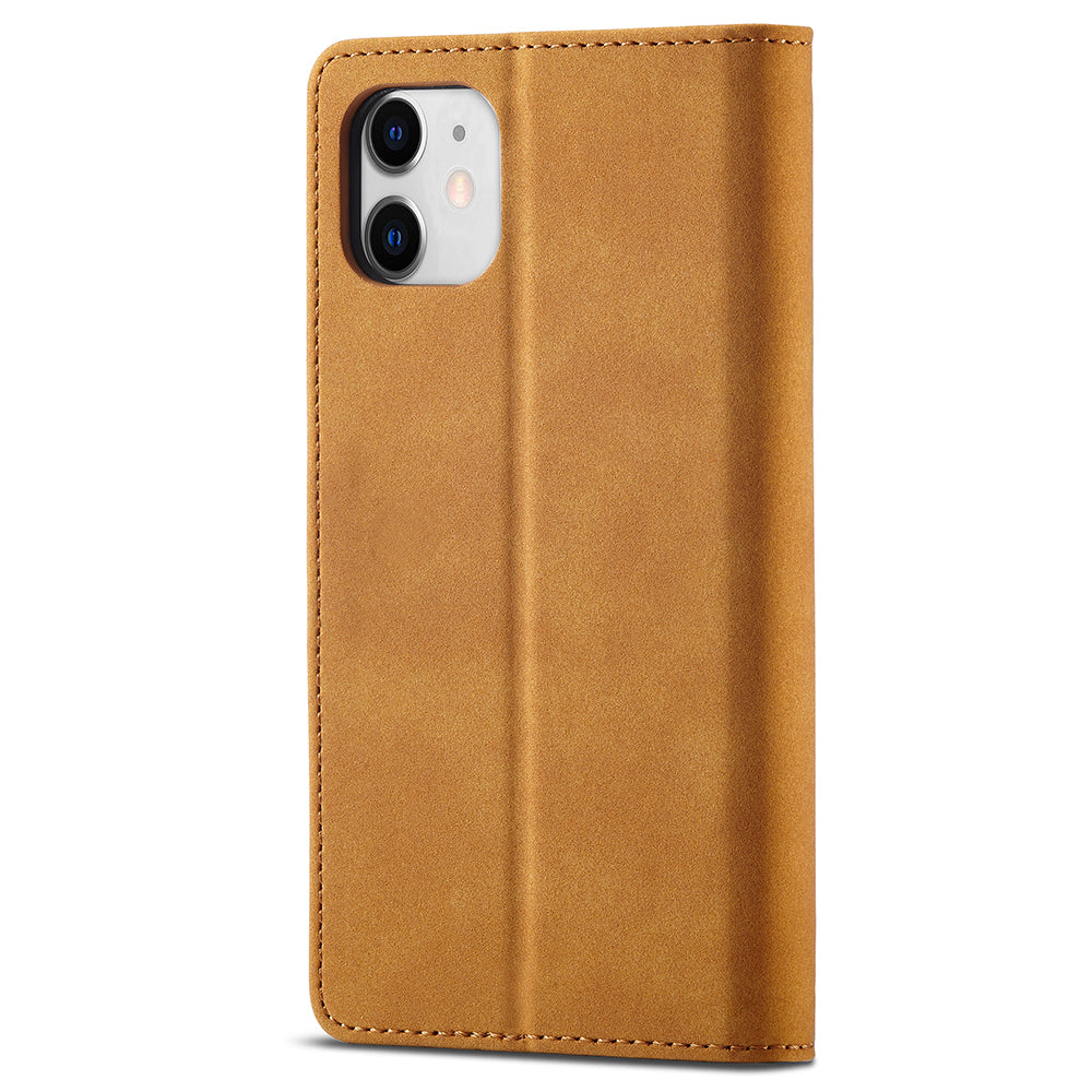 RFID Anti-theft Swiping Design Matte PU Leather Wallet Stand Phone Cover Shell for iPhone 11 6.1 inch