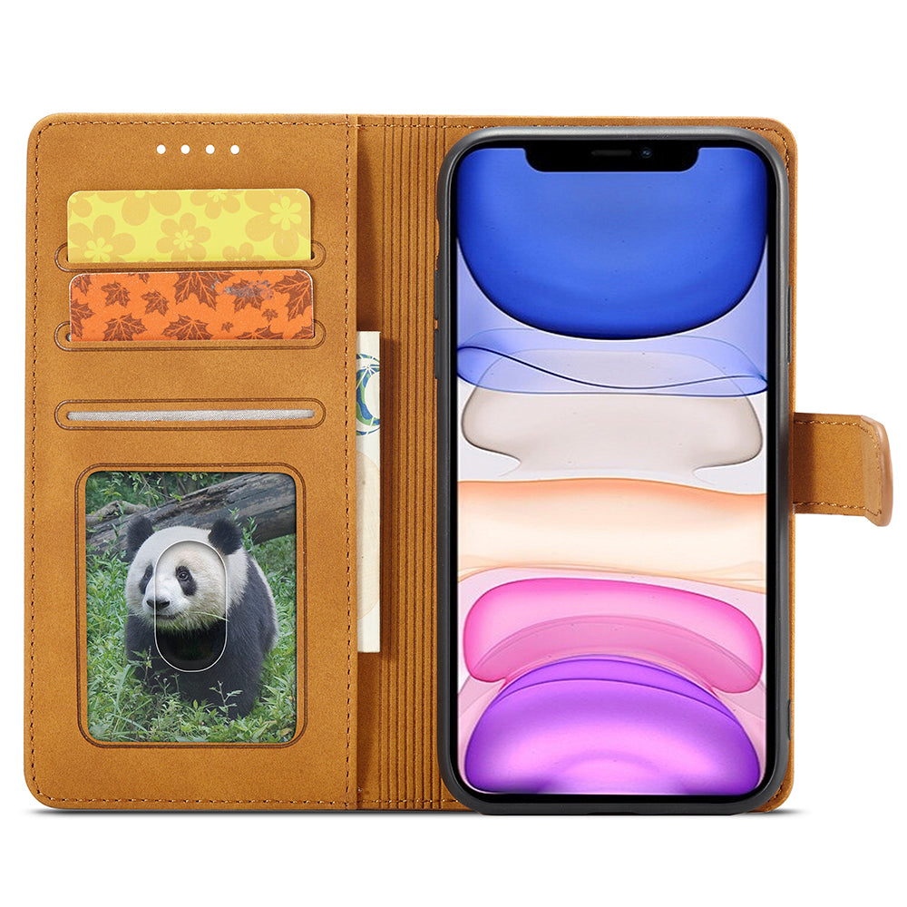 RFID Anti-theft Swiping Design Matte PU Leather Wallet Stand Phone Cover Shell for iPhone 11 6.1 inch