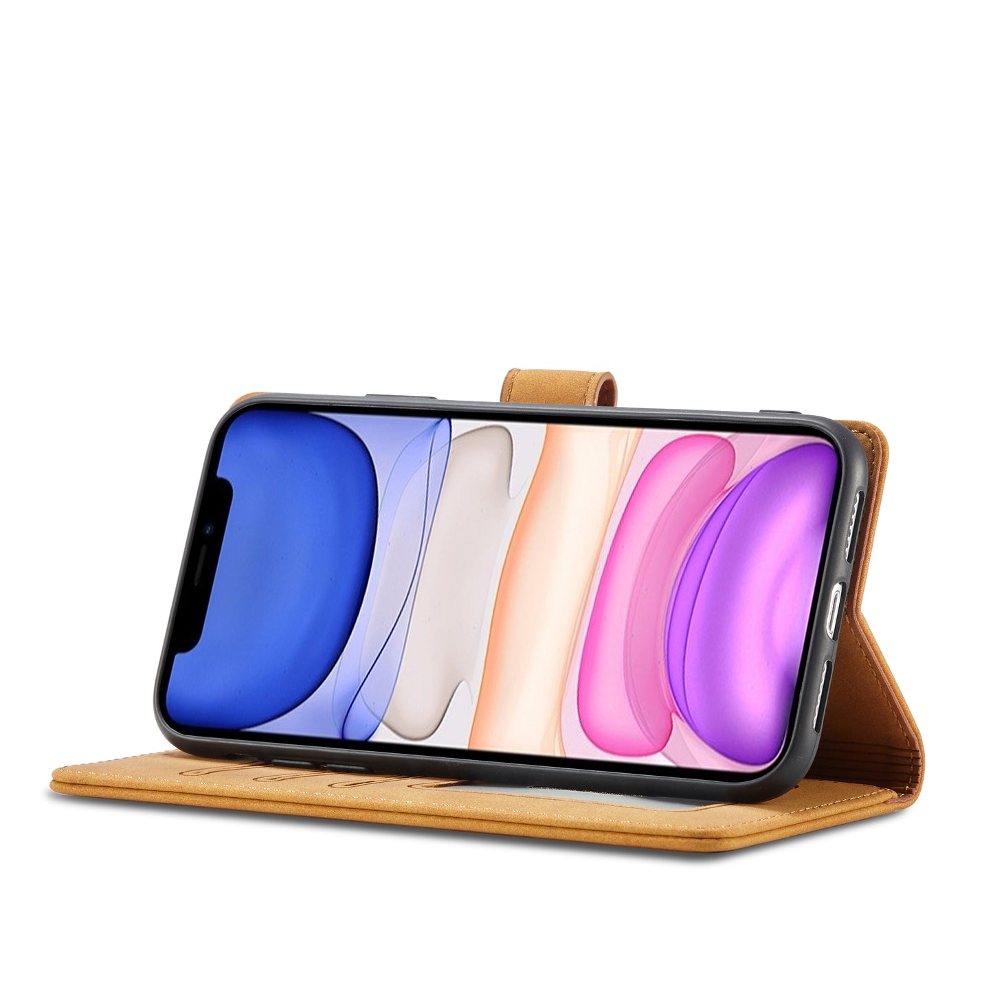 RFID Anti-theft Swiping Design Matte PU Leather Wallet Stand Phone Cover Shell for iPhone 11 6.1 inch
