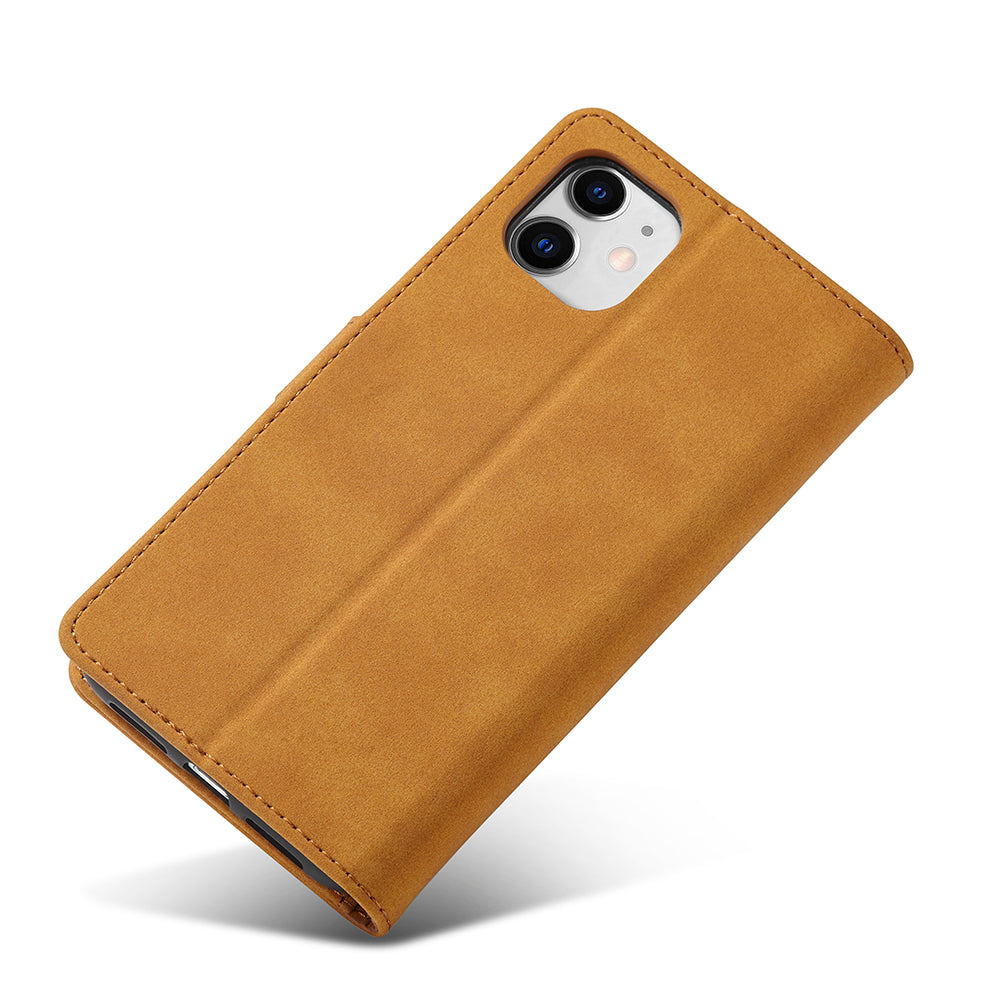 RFID Anti-theft Swiping Design Matte PU Leather Wallet Stand Phone Cover Shell for iPhone 11 6.1 inch