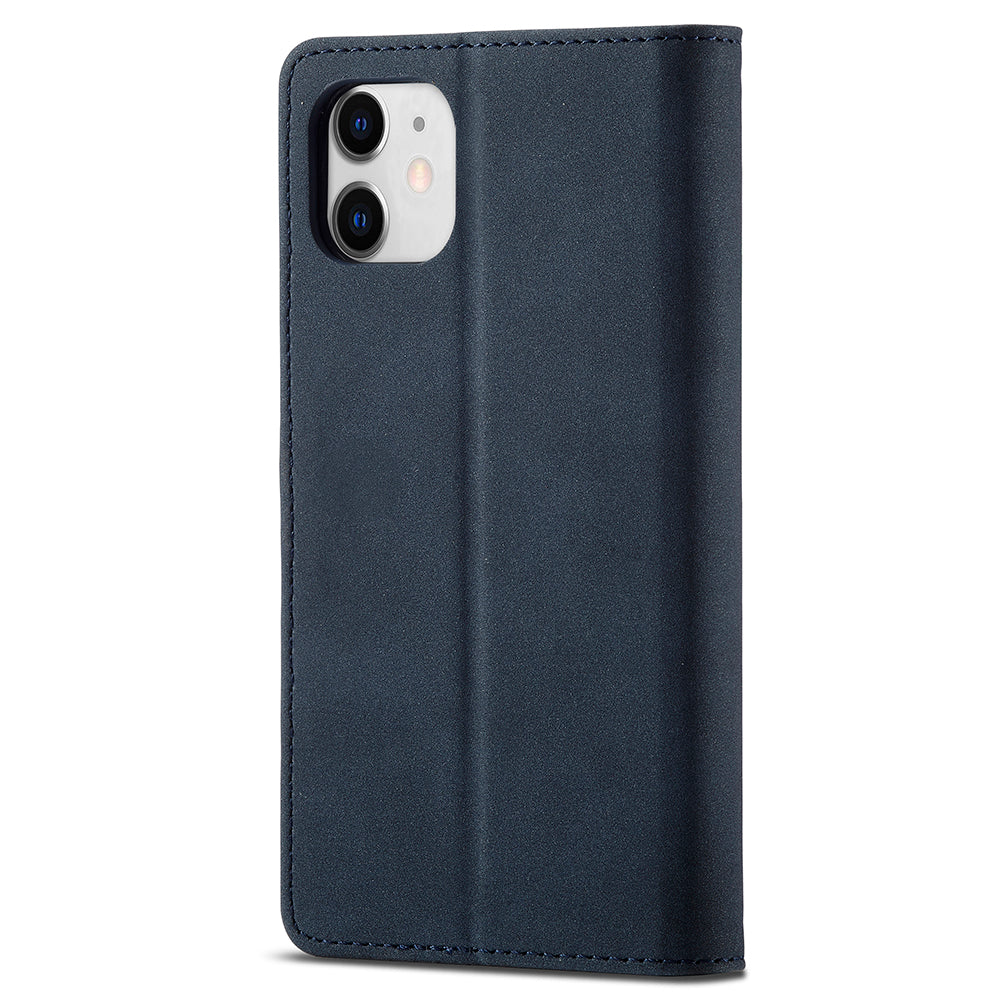 RFID Anti-theft Swiping Design Matte PU Leather Wallet Stand Phone Cover Shell for iPhone 11 6.1 inch