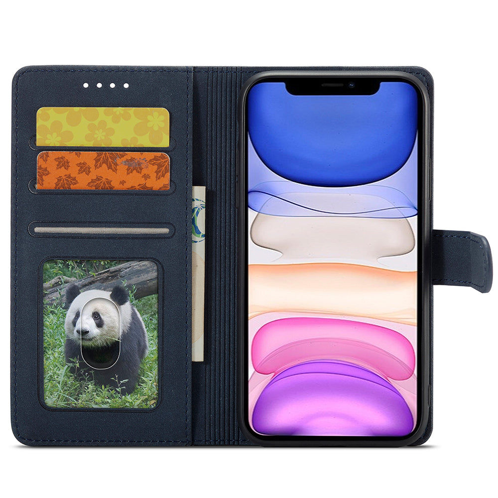 RFID Anti-theft Swiping Design Matte PU Leather Wallet Stand Phone Cover Shell for iPhone 11 6.1 inch