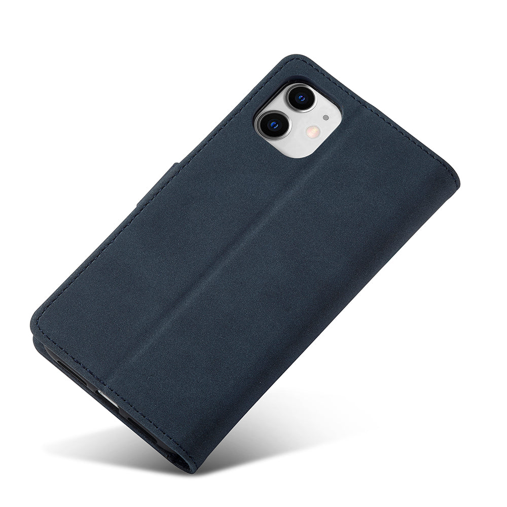 RFID Anti-theft Swiping Design Matte PU Leather Wallet Stand Phone Cover Shell for iPhone 11 6.1 inch