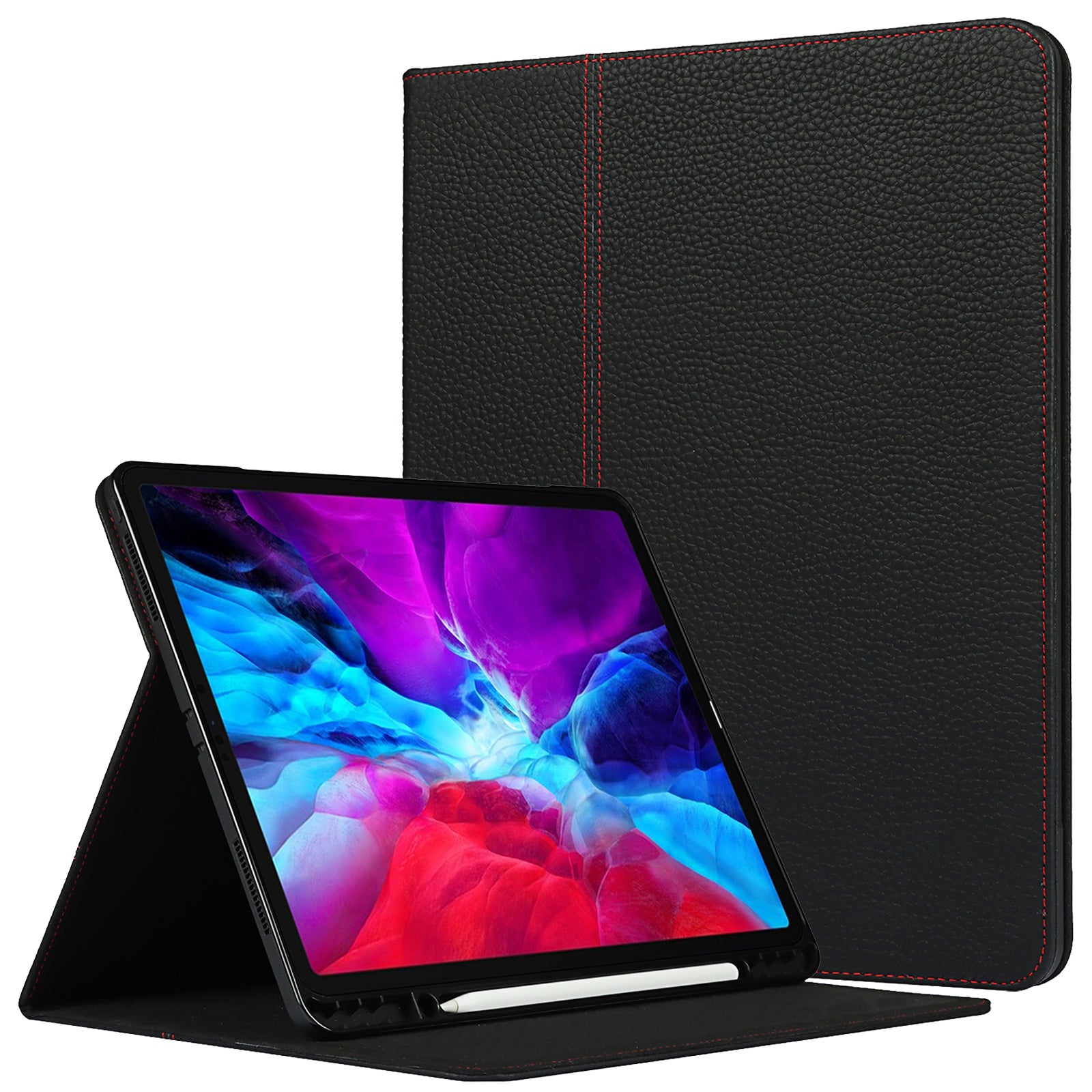 Litchi Texture Genuine Leather Stand Design Well-protected Wake/Sleep Function Tablet Case for Apple iPad Pro 12.9-inch (2021)