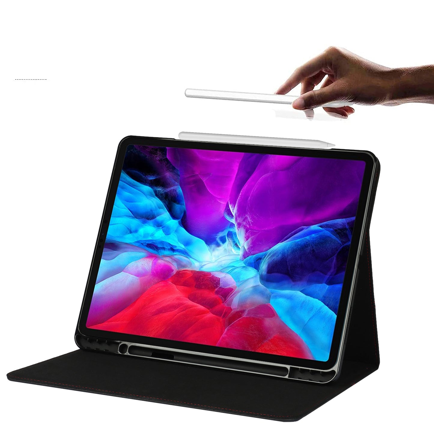 Litchi Texture Genuine Leather Stand Design Well-protected Wake/Sleep Function Tablet Case for Apple iPad Pro 12.9-inch (2021)