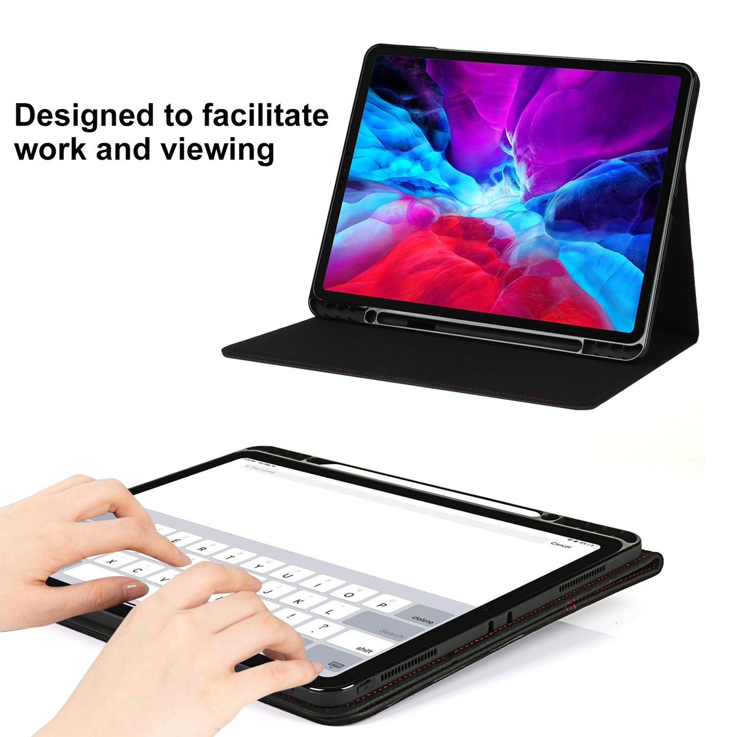 Litchi Texture Genuine Leather Stand Design Well-protected Wake/Sleep Function Tablet Case for Apple iPad Pro 12.9-inch (2021)