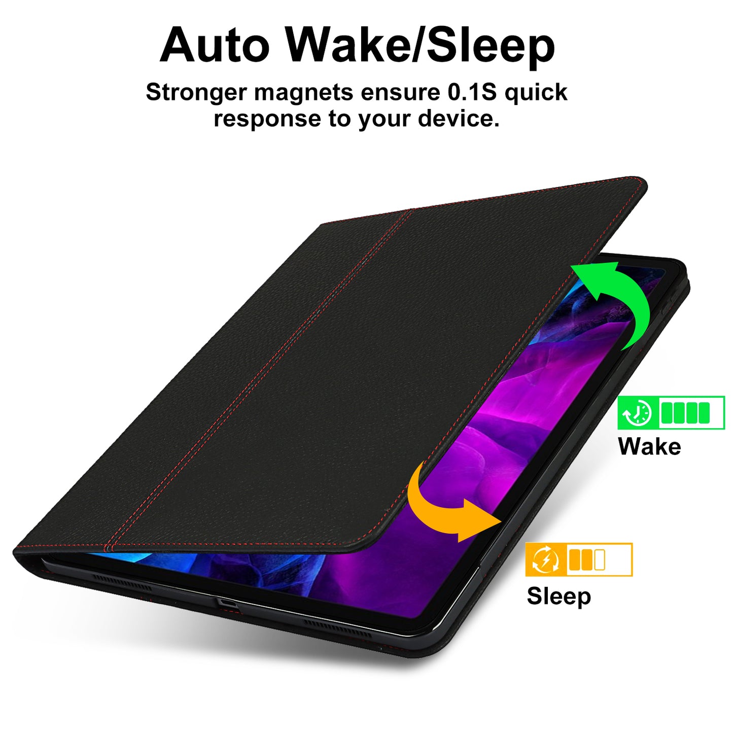 Litchi Texture Genuine Leather Stand Design Well-protected Wake/Sleep Function Tablet Case for Apple iPad Pro 12.9-inch (2021)