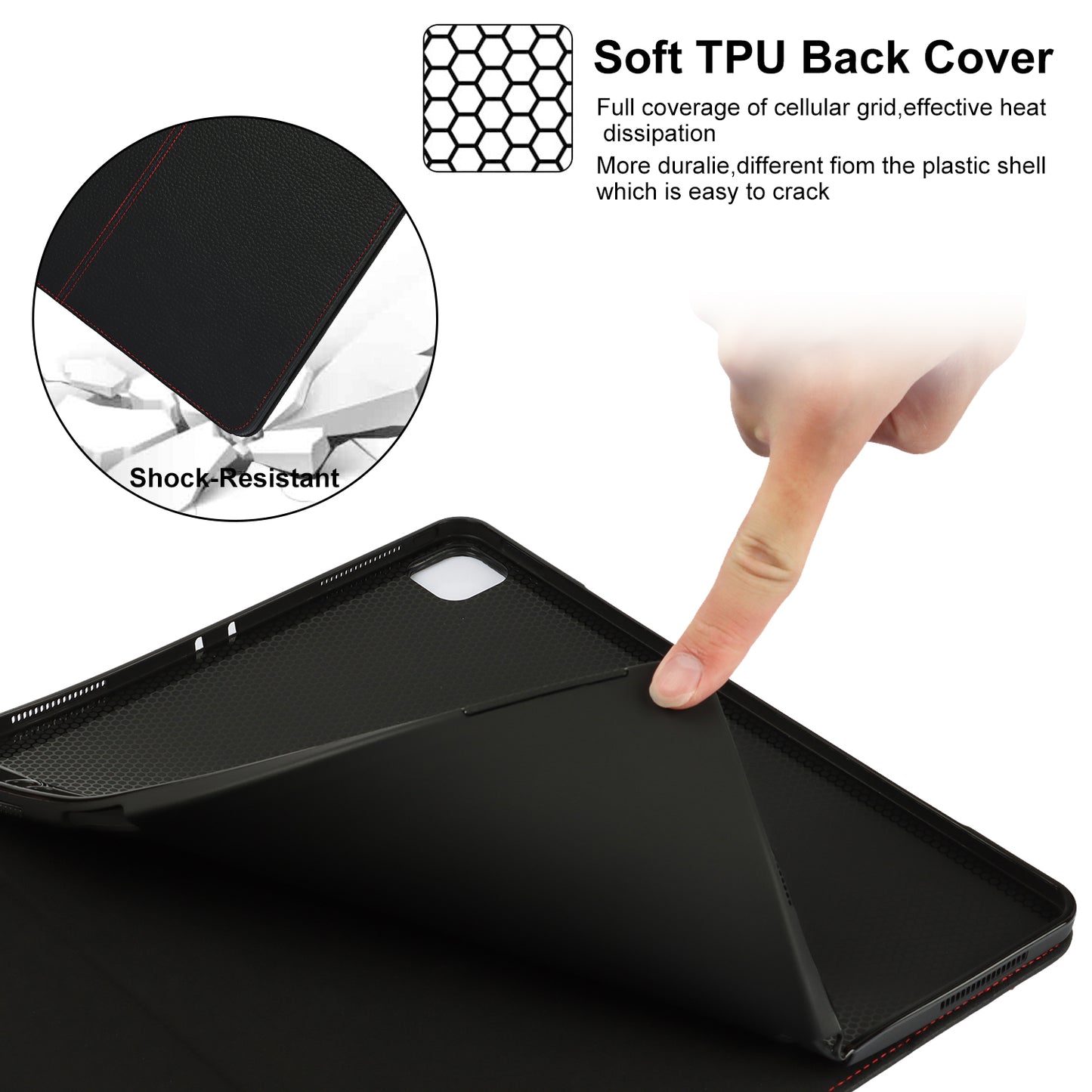 Litchi Texture Genuine Leather Stand Design Well-protected Wake/Sleep Function Tablet Case for Apple iPad Pro 12.9-inch (2021)