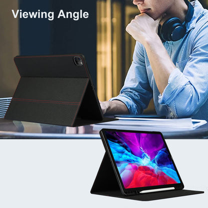 Litchi Texture Genuine Leather Stand Design Well-protected Wake/Sleep Function Tablet Case for Apple iPad Pro 12.9-inch (2021)