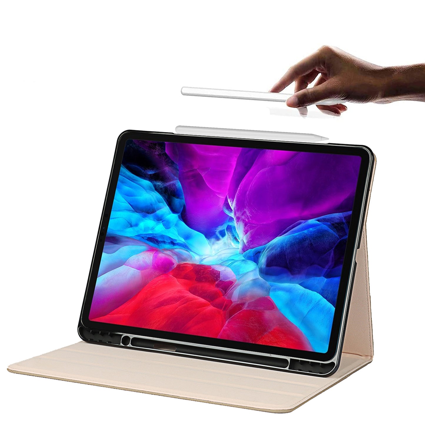 Litchi Texture Genuine Leather Stand Design Well-protected Wake/Sleep Function Tablet Case for Apple iPad Pro 12.9-inch (2021)