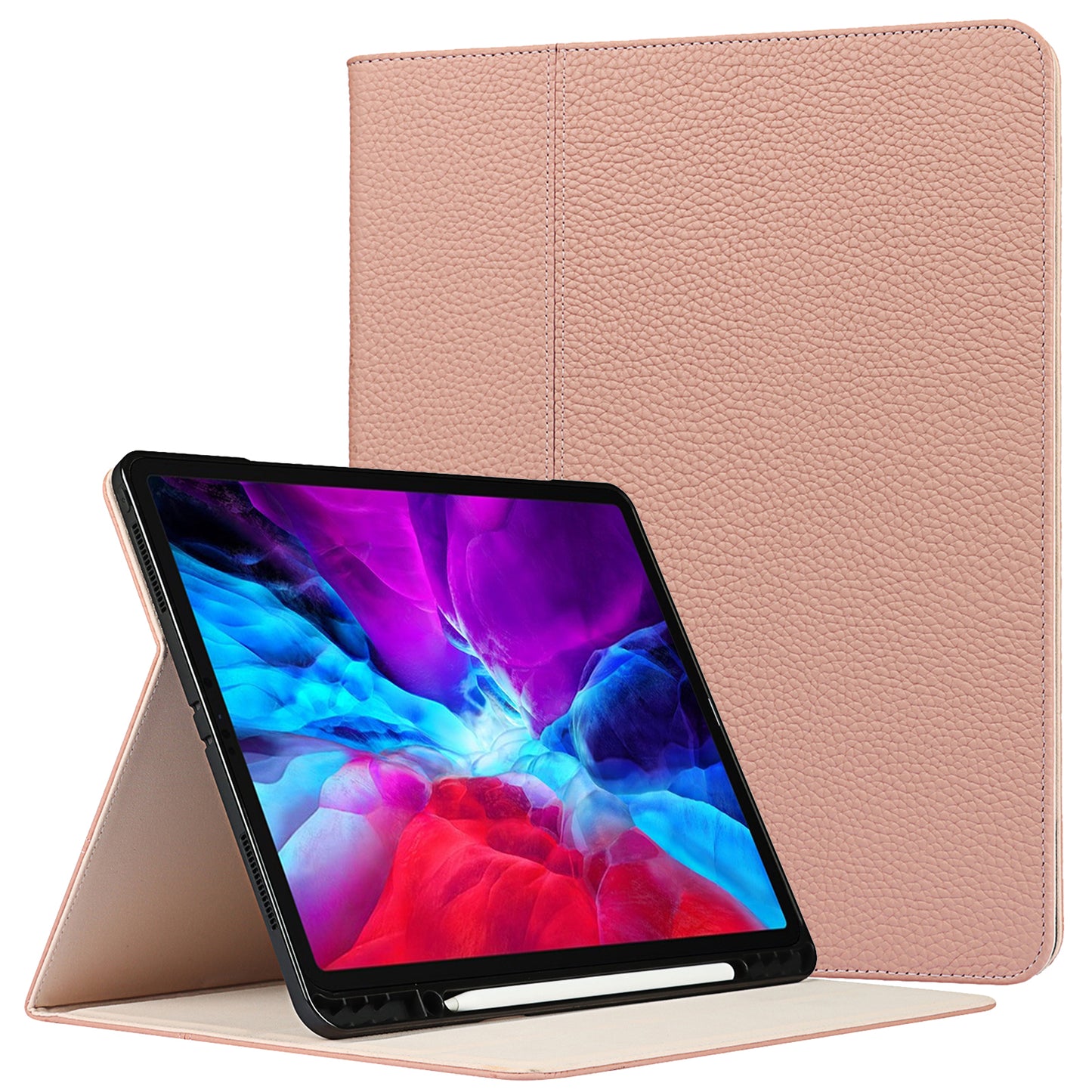Litchi Texture Genuine Leather Stand Design Well-protected Wake/Sleep Function Tablet Case for Apple iPad Pro 12.9-inch (2021)