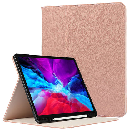 Litchi Texture Genuine Leather Stand Design Well-protected Wake/Sleep Function Tablet Case for Apple iPad Pro 12.9-inch (2021)