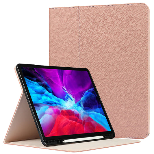 Litchi Texture Genuine Leather Stand Design Well-protected Wake/Sleep Function Tablet Case for Apple iPad Pro 12.9-inch (2021)