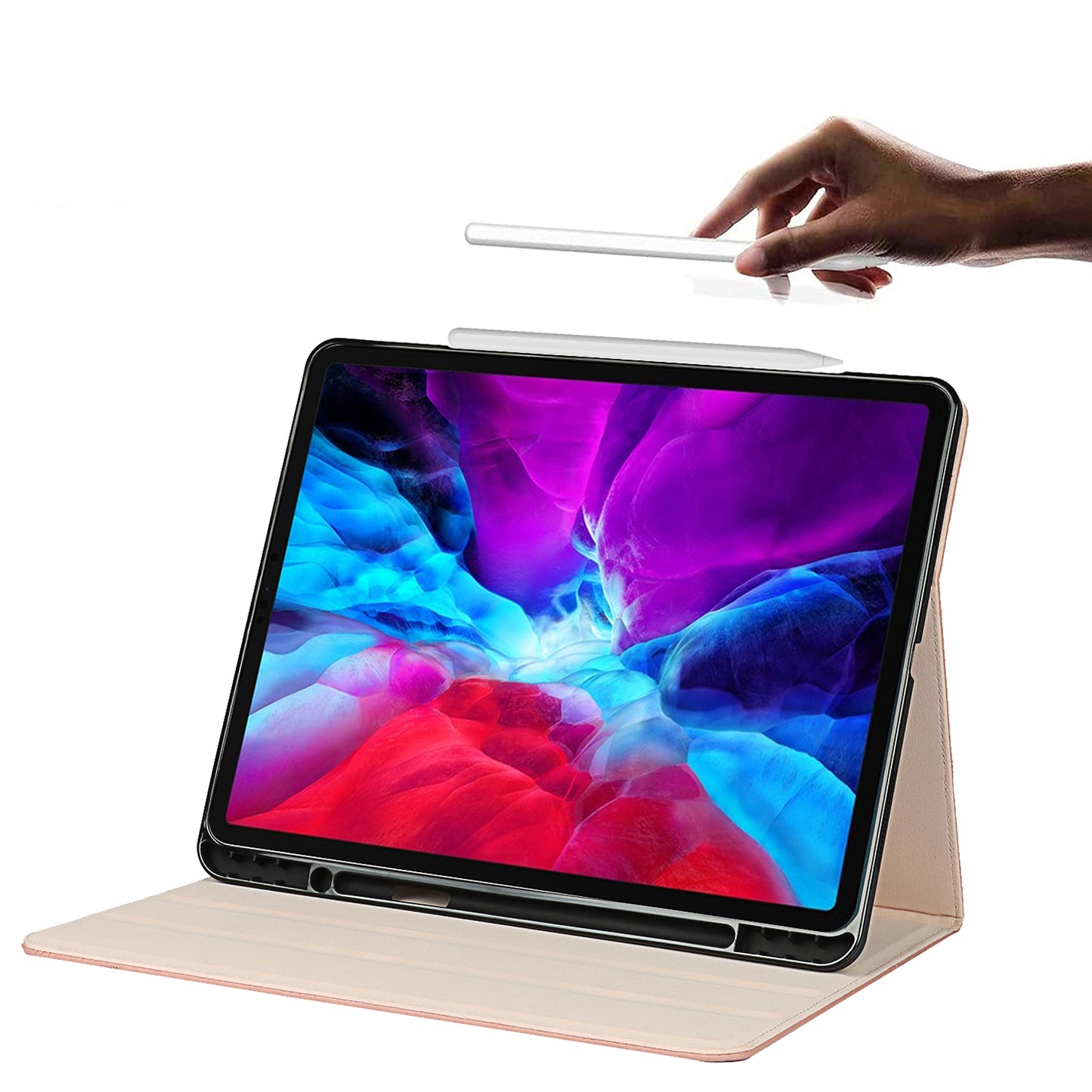 Litchi Texture Genuine Leather Stand Design Well-protected Wake/Sleep Function Tablet Case for Apple iPad Pro 12.9-inch (2021)