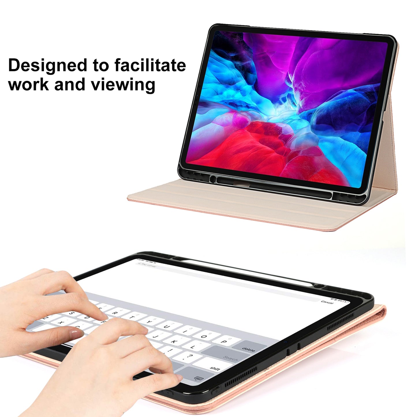 Litchi Texture Genuine Leather Stand Design Well-protected Wake/Sleep Function Tablet Case for Apple iPad Pro 12.9-inch (2021)