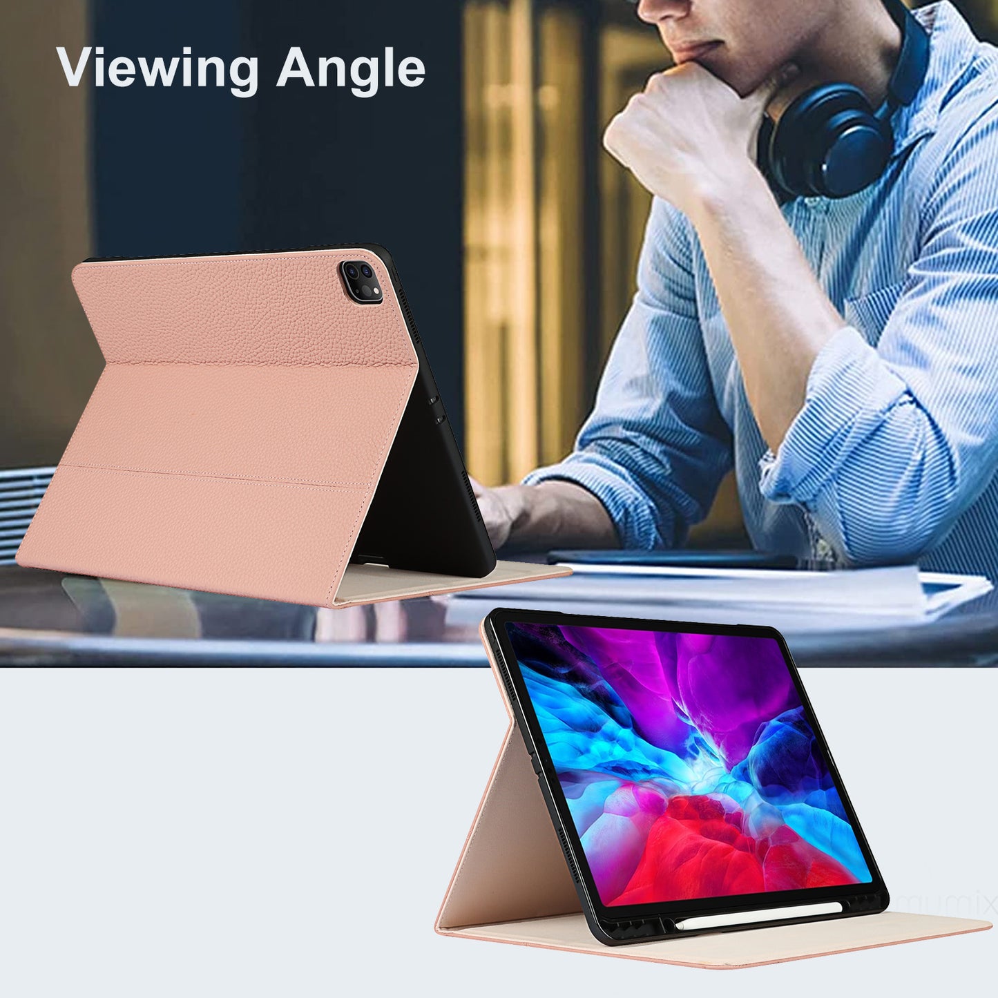 Litchi Texture Genuine Leather Stand Design Well-protected Wake/Sleep Function Tablet Case for Apple iPad Pro 12.9-inch (2021)