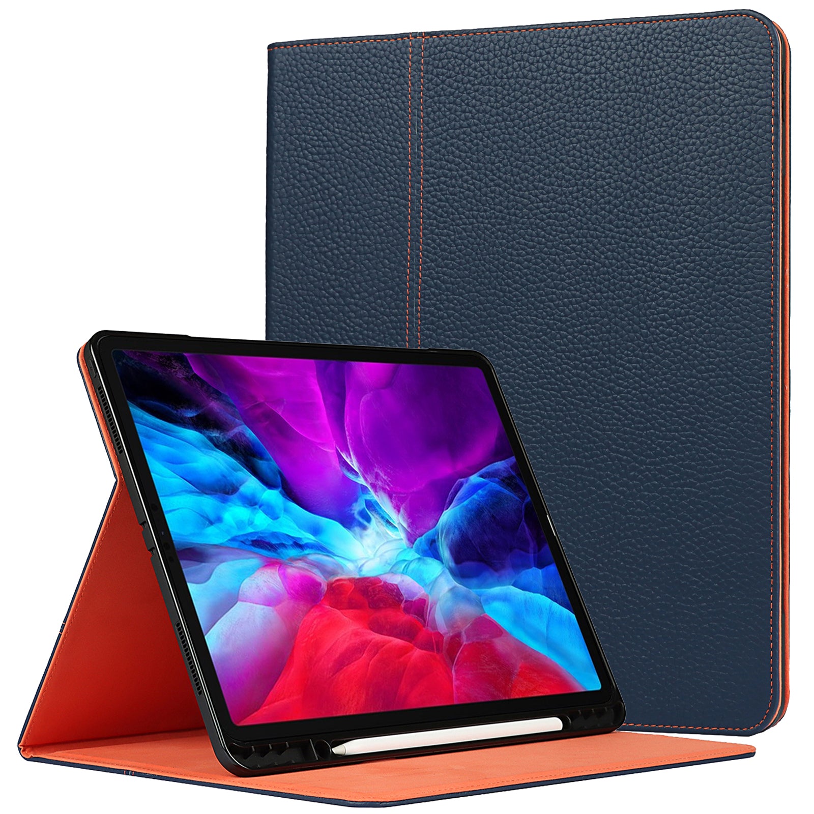 Litchi Texture Genuine Leather Stand Design Well-protected Wake/Sleep Function Tablet Case for Apple iPad Pro 12.9-inch (2021)