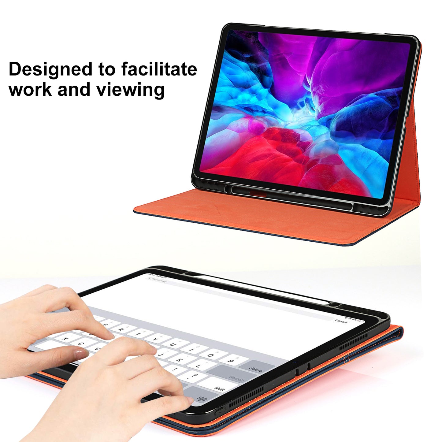 Litchi Texture Genuine Leather Stand Design Well-protected Wake/Sleep Function Tablet Case for Apple iPad Pro 12.9-inch (2021)