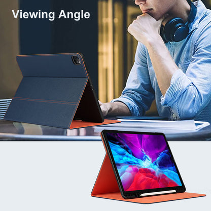 Litchi Texture Genuine Leather Stand Design Well-protected Wake/Sleep Function Tablet Case for Apple iPad Pro 12.9-inch (2021)