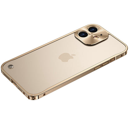 Drop-resistant Tempered Glass + Metal Matte Hybrid Phone Case Shell for iPhone 12 6.1 inch