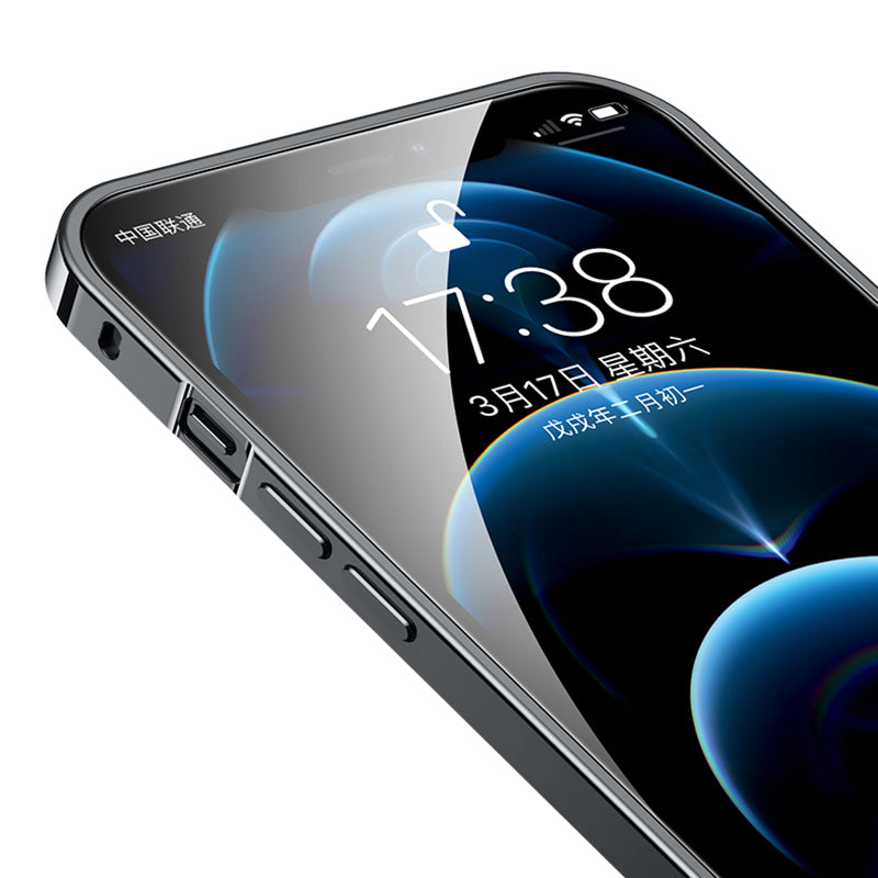 Drop-resistant Tempered Glass + Metal Matte Hybrid Phone Case Shell for iPhone 12 6.1 inch