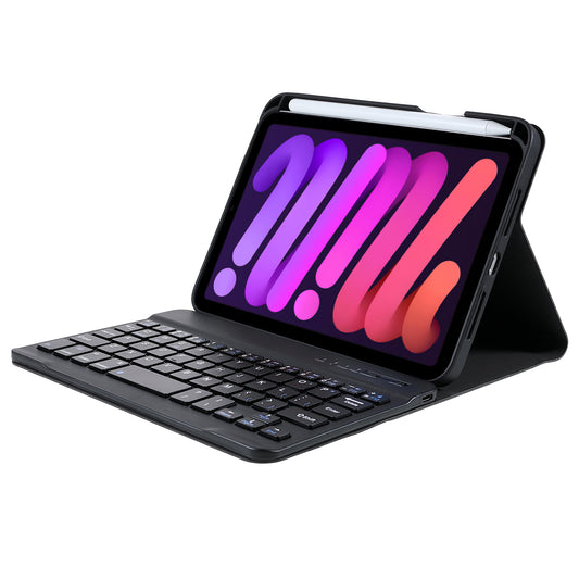 Wireless Bluetooth Keyboard + Auto Wake/Sleep Pen Slot Design Cloth Texture Tablet Leather Cover Shell for iPad mini (2021)