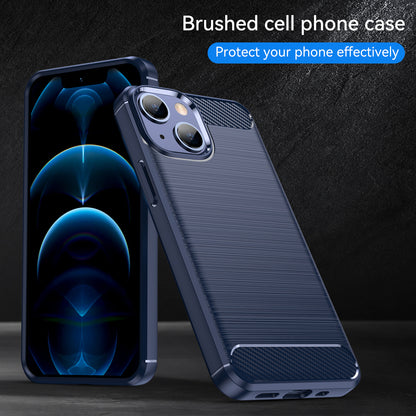 1.8mm Flexible TPU Anti-Scratch Carbon Fiber Brushed Protective Cover Phone Back Case for iPhone 13 6.1 inch