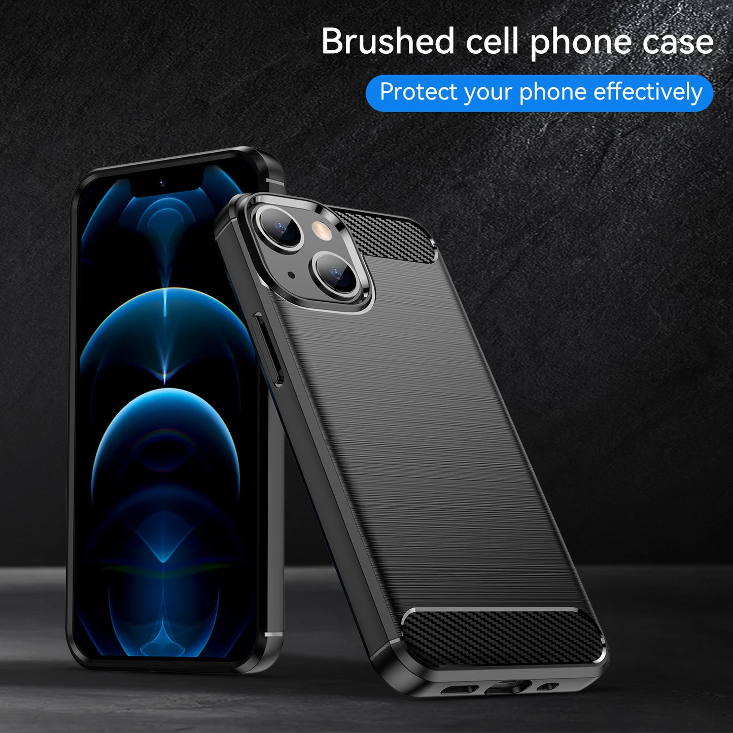 1.8mm Carbon Fiber Brushed Texture Flexible TPU Phone Back Case Protective Cover for iPhone 13 mini 5.4 inch