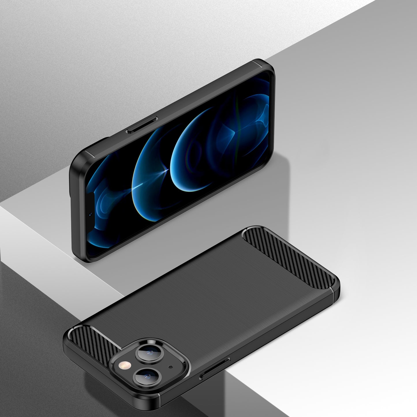 1.8mm Carbon Fiber Brushed Texture Flexible TPU Phone Back Case Protective Cover for iPhone 13 mini 5.4 inch