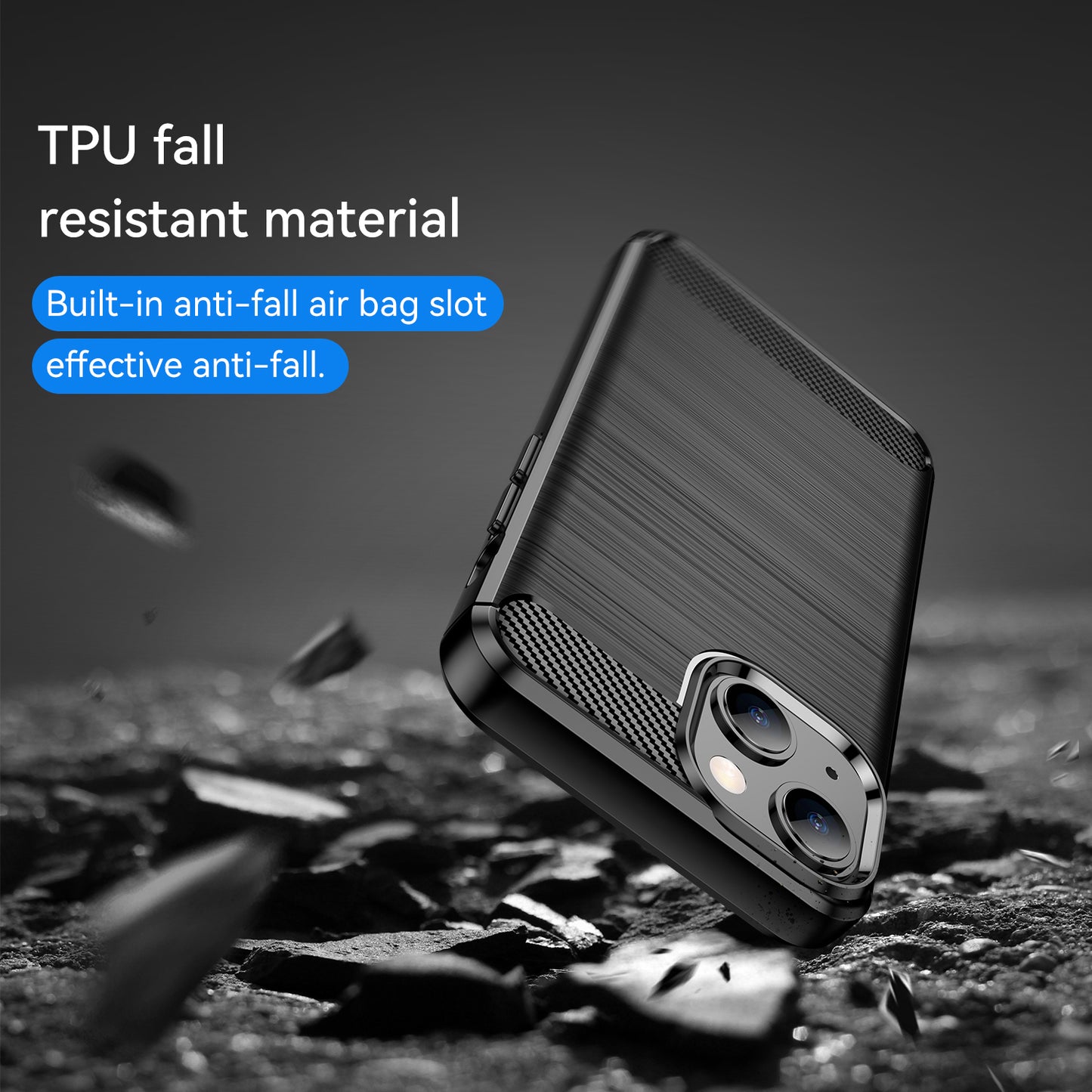 1.8mm Carbon Fiber Brushed Texture Flexible TPU Phone Back Case Protective Cover for iPhone 13 mini 5.4 inch