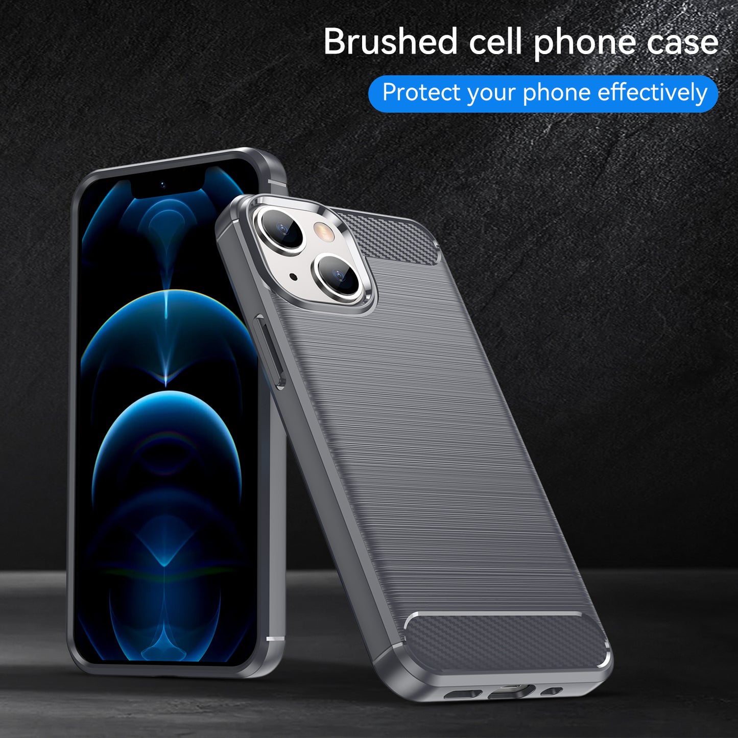 1.8mm Carbon Fiber Brushed Texture Flexible TPU Phone Back Case Protective Cover for iPhone 13 mini 5.4 inch