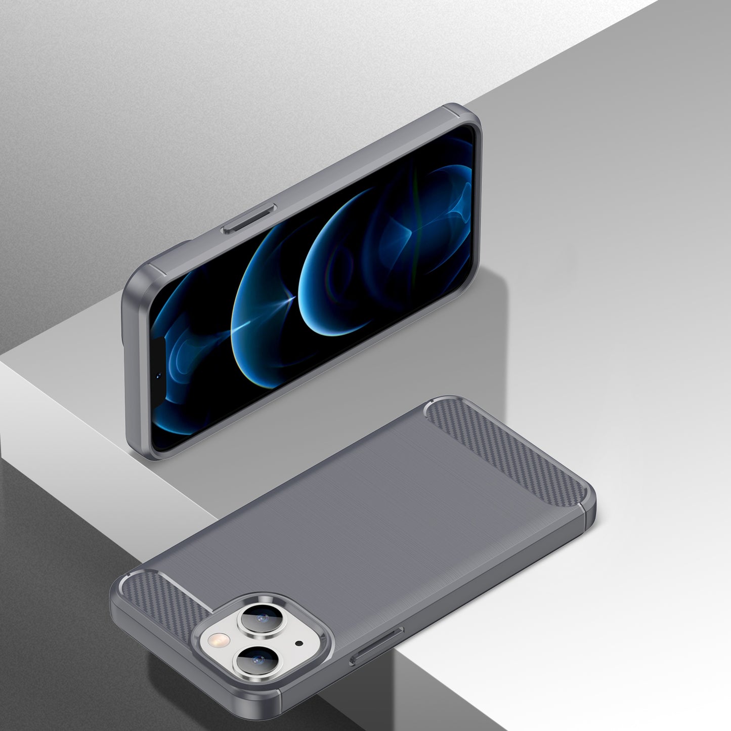1.8mm Carbon Fiber Brushed Texture Flexible TPU Phone Back Case Protective Cover for iPhone 13 mini 5.4 inch
