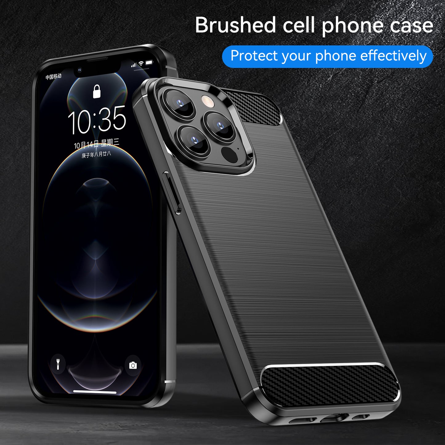 1.8mm Carbon Fiber Brushed Texture Flexible TPU Anti-drop Phone Back Case Cover for iPhone 13 Pro 6.1 inch