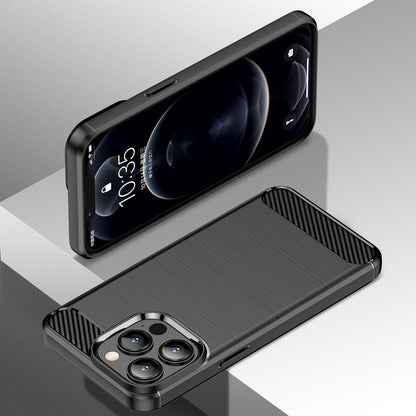 1.8mm Carbon Fiber Brushed Texture Flexible TPU Anti-drop Phone Back Case Cover for iPhone 13 Pro 6.1 inch