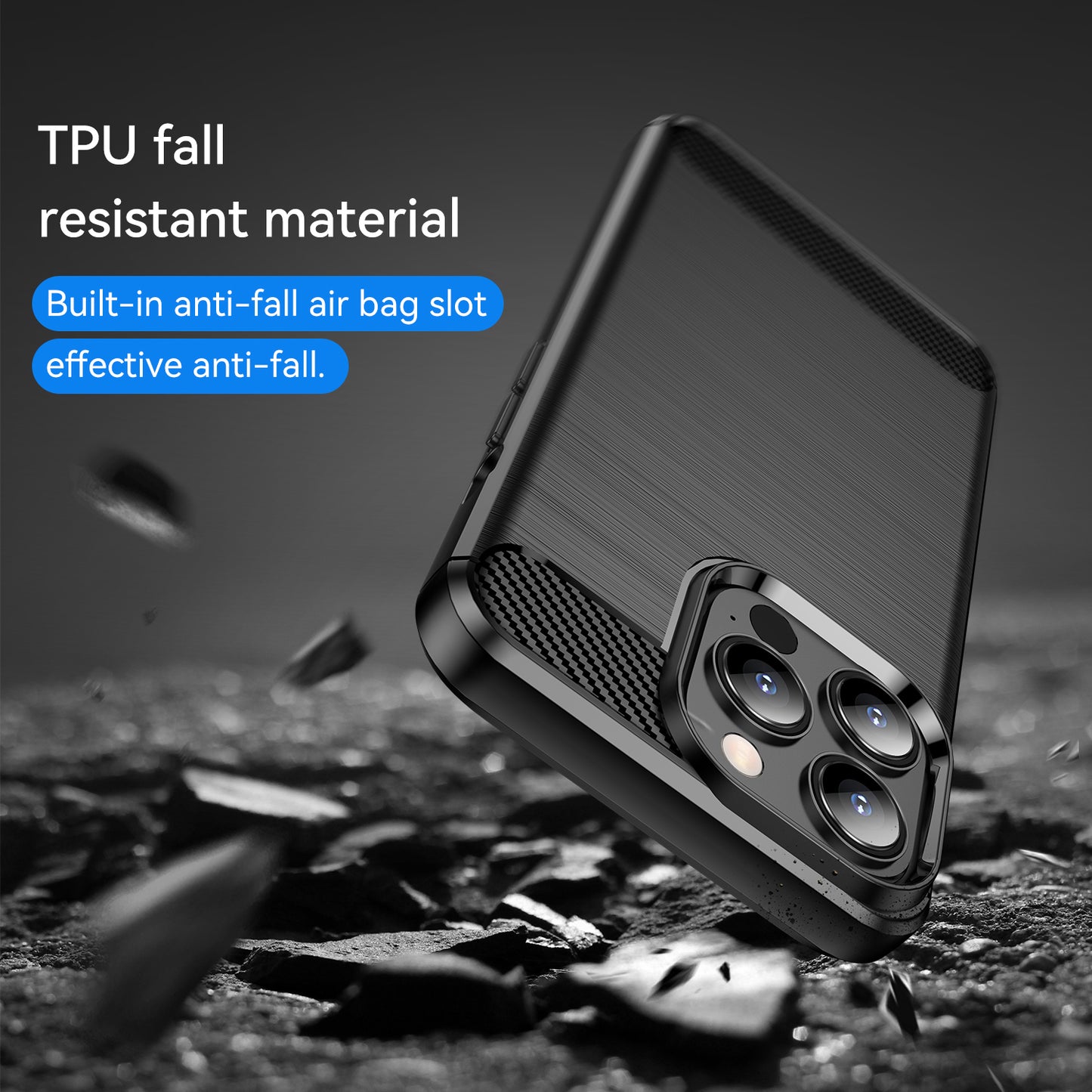 1.8mm Carbon Fiber Brushed Texture Flexible TPU Anti-drop Phone Back Case Cover for iPhone 13 Pro 6.1 inch