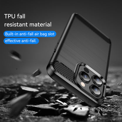 1.8mm Carbon Fiber Brushed Texture Flexible TPU Anti-drop Phone Back Case Cover for iPhone 13 Pro 6.1 inch